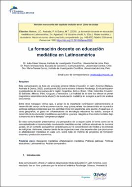 La formación docente en educación mediática en Latinoamérica