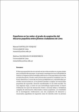 Populismo en las redes: el grado de aceptación del discurso populista entre jóvenes ciudadanos de Lima