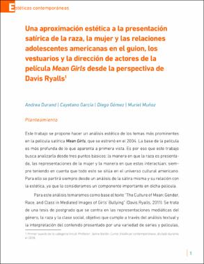 Una aproximación estética a la presentación satírica de la raza, la mujer y las relaciones adolescentes americanas en el guion, los vestuarios y la dirección de actores de la película Mean Girls desde la perspectiva de Davis Ryalls