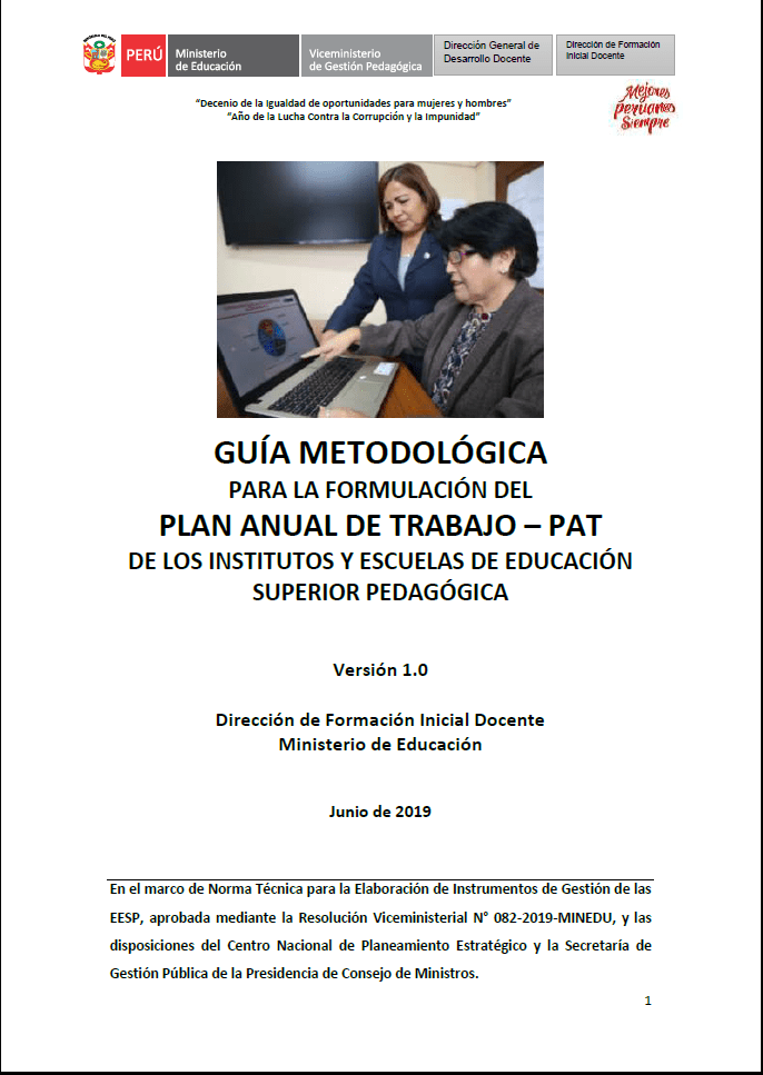 Guía metodológica para la formulación del Plan Anual de Trabajo - PAT de los Institutos y Escuelas de Educación Superior Pedagógica
